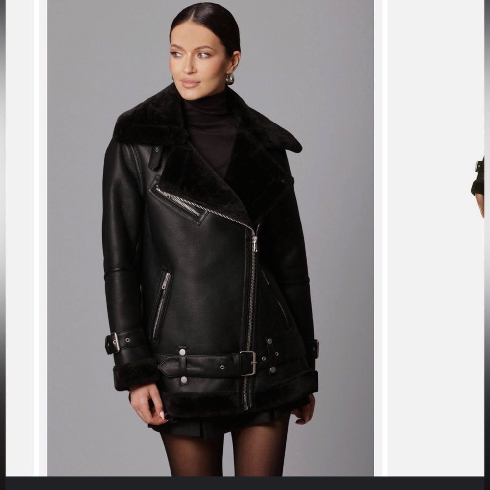 $189 Bagatelle Oversized Faux Shearling Jacket Black Moto Coat size L LAST WEEK!